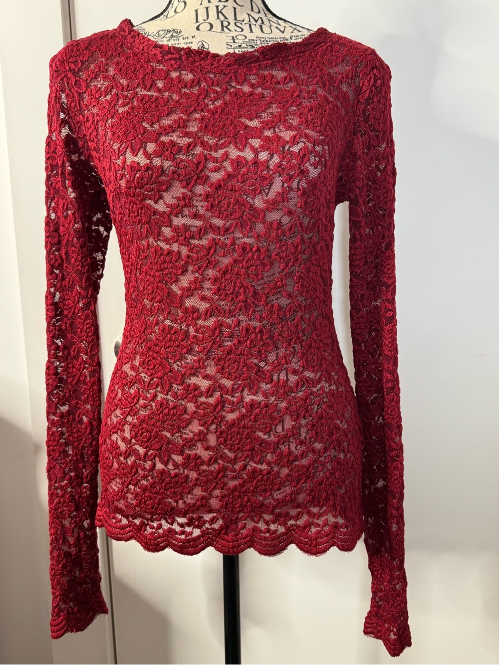 Forever 21 Red Lace Long-Sleeve Top